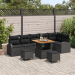 Ensemble de canapé 9 pièces noir rotin poly Acacia