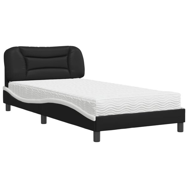 vidaXL Lit avec matelas noir et blanc 100x200 cm similicuir