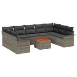 Ensemble de Canapés de Jardin 10 Pièces avec Coussins Gris Poly Rattan Acacia