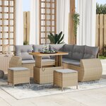 vidaXL Ensemble de Canapés de Jardin 8 pièces avec Coussins Beige Rattan Poly Acacia