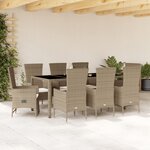 vidaXL Ensemble à manger de jardin et coussins 9 Pièces beige Poly rotin