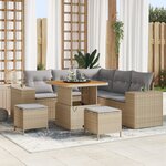Ensemble de canapés de jardin 8 pièces avec coussins beige poly rotin acacia