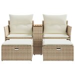 vidaXL Canapé de jardin 2 places avec tabourets beige résine tressée