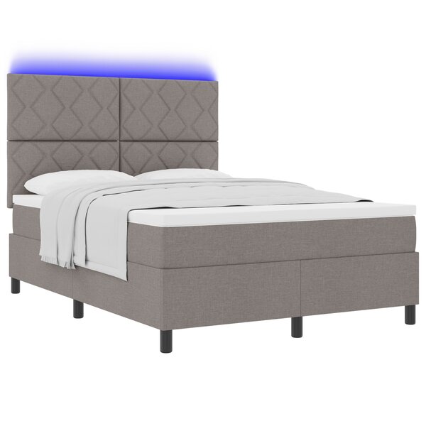 vidaXL Lit avec sommier et matelas & LED Taupe 140x200 cm Tissu