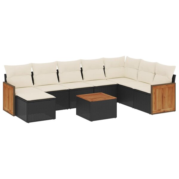 vidaXL Salon de jardin 9 Pièces avec coussins noir résine tressée
