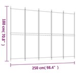 vidaXL Cloison de séparation 5 panneaux Blanc 250x180 cm Tissu