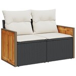 Set de canapés de jardin vidaXL 14 pièces avec coussins Noir Poly Rotin Acacia