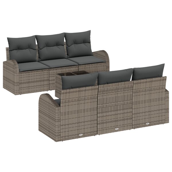 Ensemble de Canapé de Jardin 7 Pièces avec Coussins Gris Rattan Poly