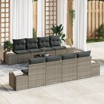 vidaXL Ensemble de Canapés de Jardin de 7 Pièces avec Coussins Gris Poly Rattan