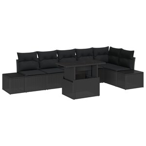 vidaXL Ensemble de canapé de jardin 7 pièces avec coussins en poly rattan noir