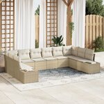 vidaXL Set de canapé de jardin 10 pièces avec coussins Beige Poly Rotin