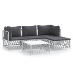 vidaXL Salon de jardin avec coussins 5 Pièces blanc acier