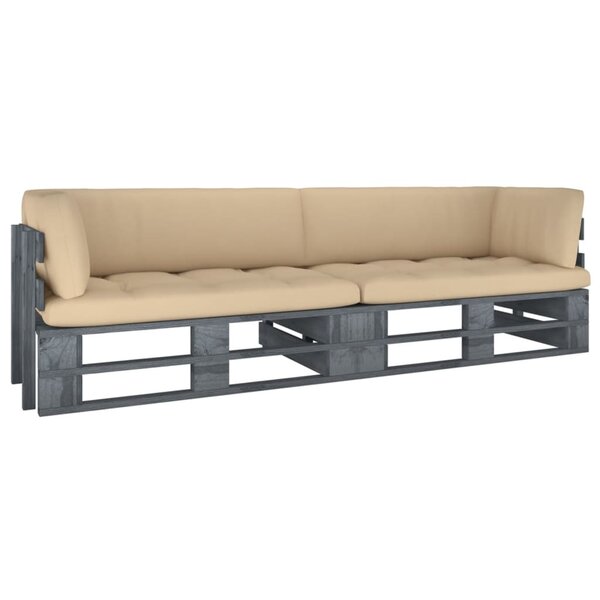 vidaXL Canapé palette 2 places avec coussins Pin imprégné de gris