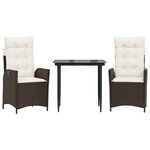 vidaXL Ensemble à manger de jardin 3 Pièces et coussins marron poly rotin