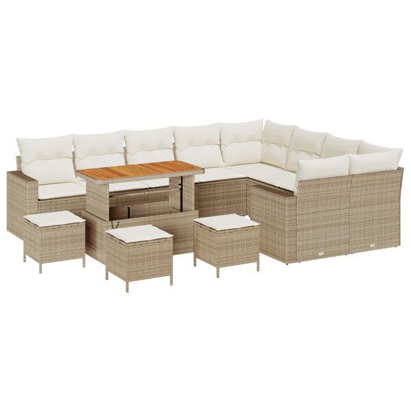 Ensemble de canapé de jardin VidaXL 13 pièces avec coussins Beige Poly Rattan Acacia