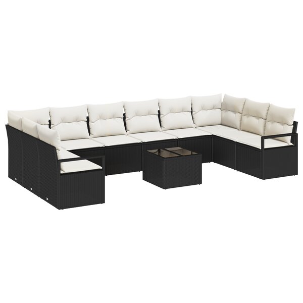 Ensemble de Canapé de Jardin 10 Pièces avec Coussins Marron Rattan Synthétique