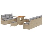 vidaXL Ensemble de canapé de jardin 10 pièces avec coussins Beige poly rotin acacia