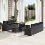 Ensemble de canapé de jardin 10 pièces avec coussins noir en rattan synthétique