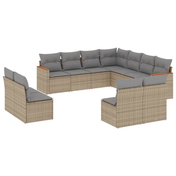 vidaXL Salon de jardin 11 Pièces avec coussins beige résine tressée