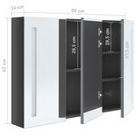 vidaXL Armoire de salle de bain à miroir LED 89x14x62 cm Gris brillant