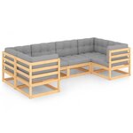 Salon de jardin meuble d'extérieur ensemble de mobilier 6 pièces avec coussins bois de pin massif 02_0016678
