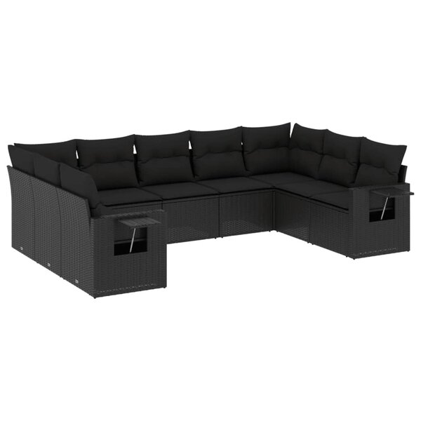 vidaXL Salon de jardin 9 Pièces avec coussins noir résine tressée