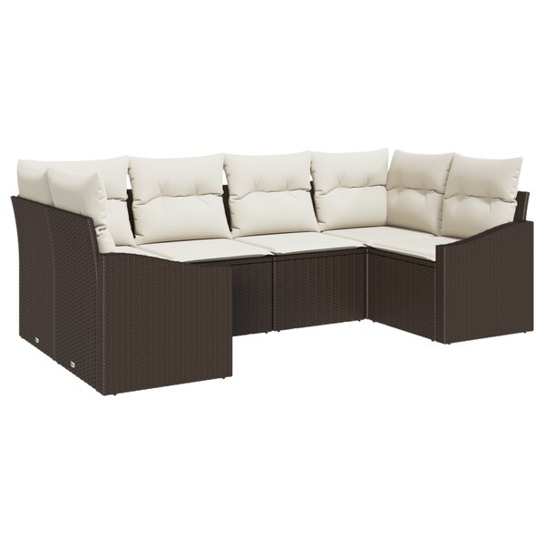 vidaXL Ensemble de canapé de jardin 6 pièces avec coussins Marron Poly Rattan