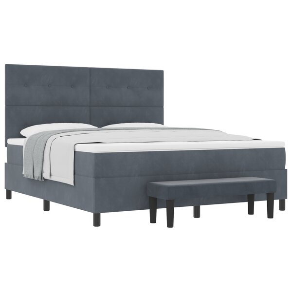 vidaXL Lit box spring avec matelas et banc gris foncé 180x200 cm en velours