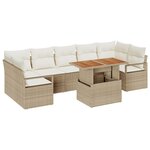 Ensemble de canapé de jardin 8 pièces avec coussins beige en poly rotin