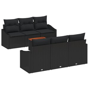 vidaXL Set de canapé de jardin de 7 pièces avec coussins noirs en poly rattan acacia