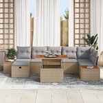 Ensemble de Canapés de Jardin 8 pièces avec Coussins Beige en Poly Rattan Acacia