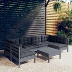 vidaXL Salon de jardin 7 Pièces avec coussins gris bois de pin massif