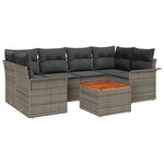 Ensemble de Canapé de Jardin 7 pièces vidaXL avec Coussins Gris Poly Rattan Acacia