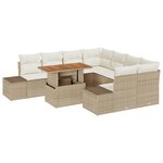 vidaXL Set de canapé de jardin 9 pièces avec coussins beige poly rotin