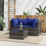 vidaXL Salon de jardin 3 Pièces avec coussins Gris Résine tressée