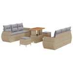 vidaXL Ensemble de Sofa de Jardin 9 Pièces avec Coussins Beige Rattan Poly Acacia
