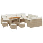 Ensemble de canapés de jardin 14 pièces avec coussins Beige Poly Rattan Acacia