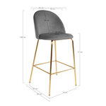 2 chaises de bar en velours gris avec pieds noirs