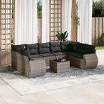 vidaXL Salon de jardin avec coussins 10 Pièces gris résine tressée