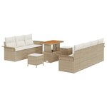 Ensemble de Canapés de Jardin 10 Pièces avec Coussins Beige Poly Rattan Acacia