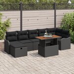 Ensemble de canapé de jardin 8 pièces avec coussins noir poly rotin