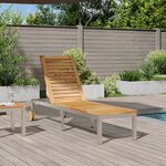 vidaXL Chaise longue avec roues 207x58x35 cm en bois massif acacia et acier inoxydable