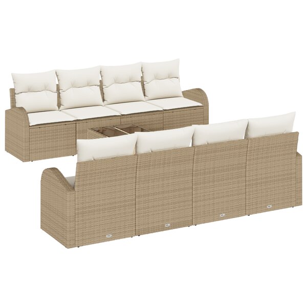 Ensemble de Sofa de Jardin de 9 pièces avec Coussins Beige Poly Rattan