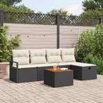 Ensemble de Canapés de Jardin 6 pièces vidaXL avec Coussins Noir Rattan Synthétique