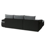 Canapé d'angle réversible convertible 3 places + Coffre - Simili noir et tissu gris - 274 x 184 cm