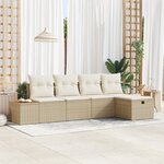Ensemble de Canapé de Jardin 5 Pièces avec Coussins Beige Poly Rotin