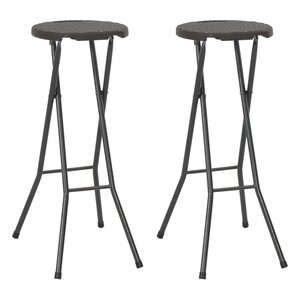 vidaXL Tabouret de bar pliable 2 Pièces PEHD et acier Marron Aspect rotin