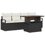 Ensemble de Canapé de Jardin 5 Pièces avec Coussins Noir en Rattan Poly Acacia
