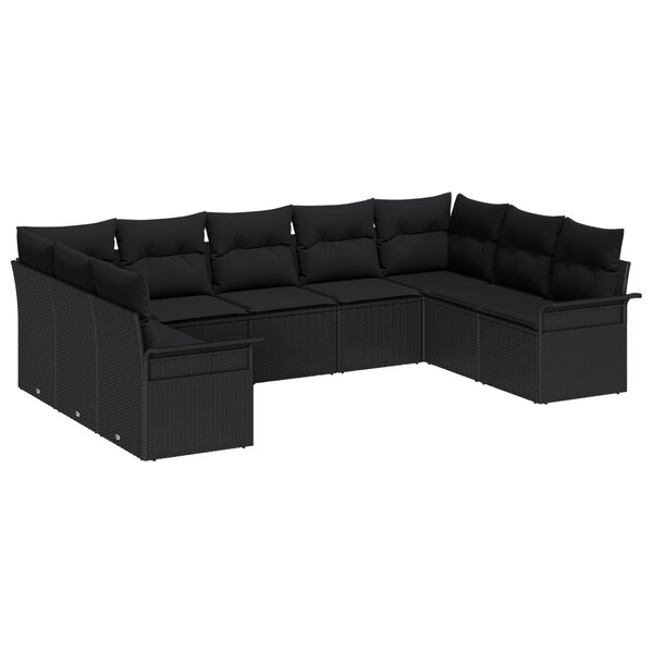 Ensemble de 9 Pièces de Canapé avec Coussins Noir Poly Rattan
