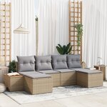 Canapé de jardin 6 pièces avec coussins Beige Poly rotin Acacia